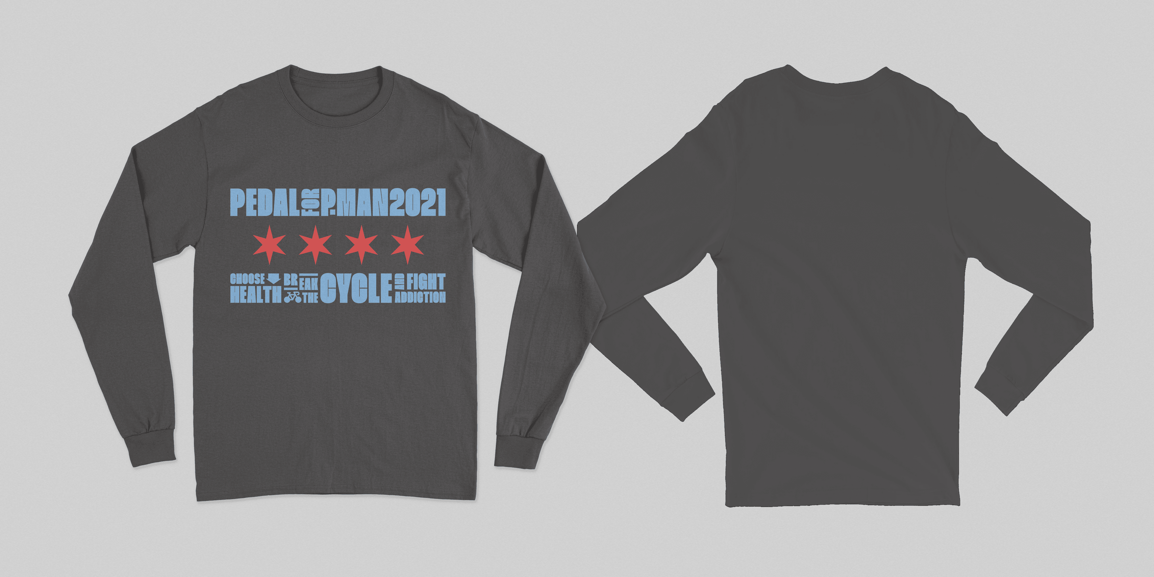 2021 Pedal for P-Man shirt, front and back
